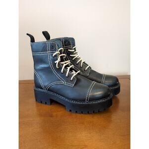 Urban Outfitters Combat Boot Women's 6 Black Leather Chunky Grunge Biker Goth